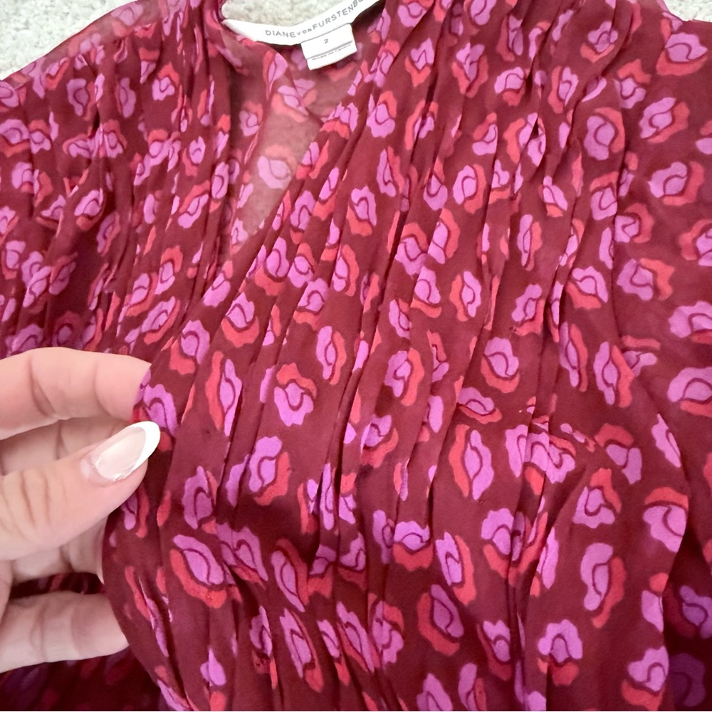 Diane Von Furstenberg Magenta Paisley Wrap Midi Dress - Picture 5 of 12